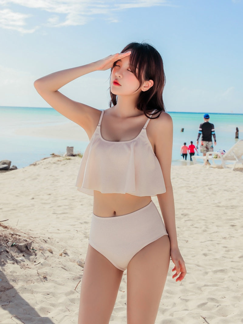 水着 レディース 体型カバー3点セット タンキニ  セットアップ水着 カバーアップ付 ブラウン ピンク ベージュ - 13