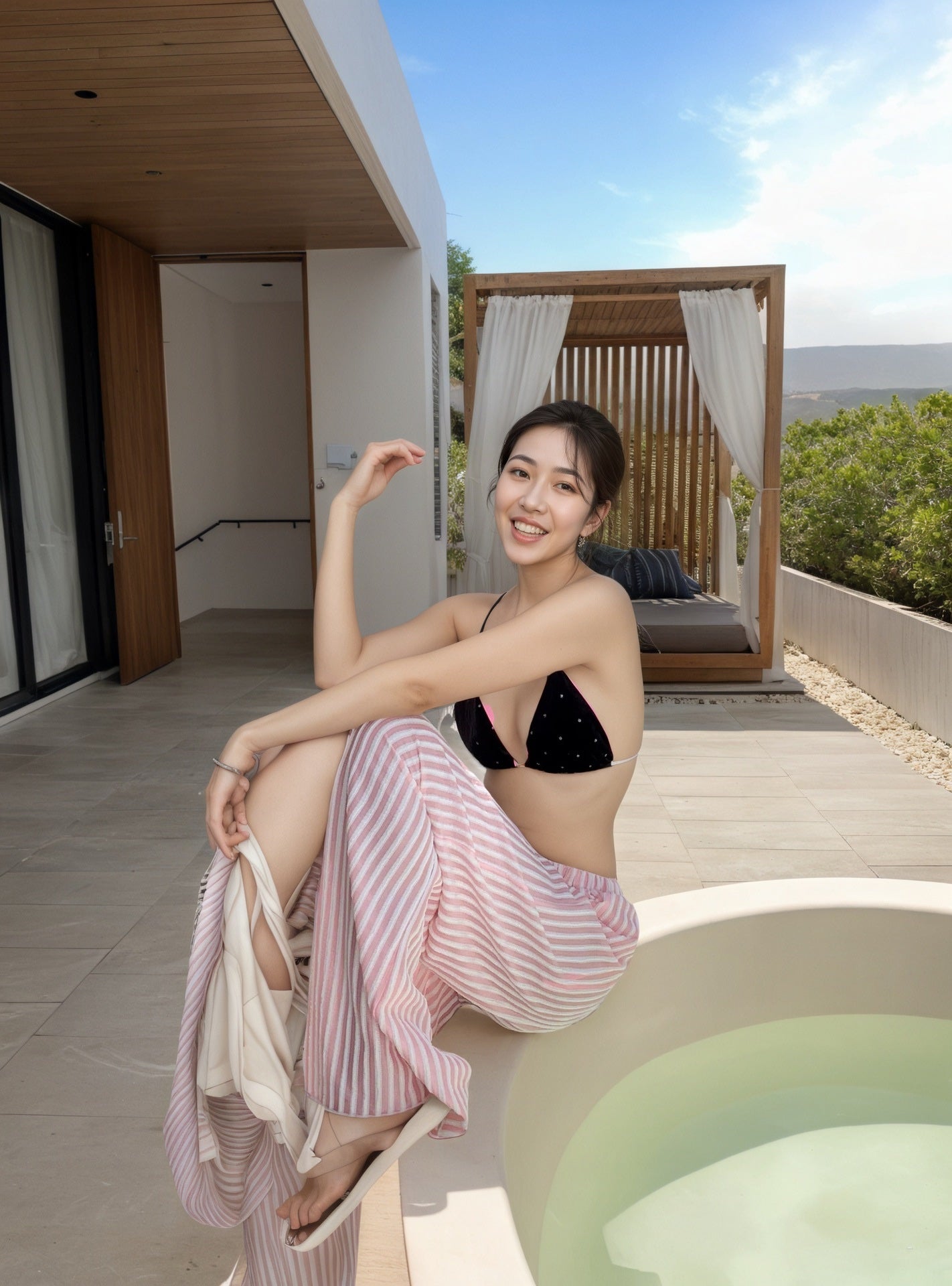 水着 レディース 体型 カバー　3点セット　ビキニ　カバーアップ付 パンツ付　ビーチウェア　ピンク