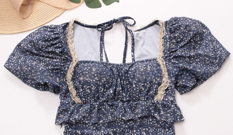 水着 レディース 体型カバー 服に見える水着 小花柄 レース付 大きいサイズ 痩せ見え  大人可愛い - 13